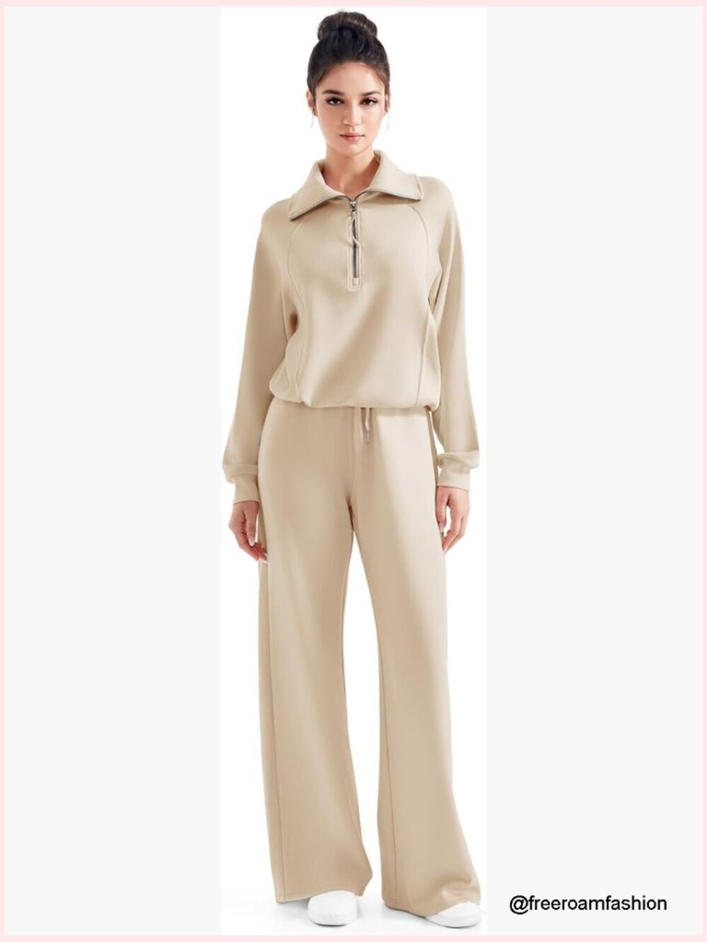2 Piece Lounge Matching Set Wide Leg Sweatpant Half Zip Sweatshirt